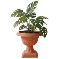 Pot De Fleurs Ø 33 Cm H 35,5 Cm Rond Sur Pied En Terre Cuite Motif 3d Jardinière