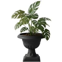 Pot De Fleurs Ø 33 Cm H 35,5 Cm Rond Sur Pied Graphite Motif 3d Jardinière