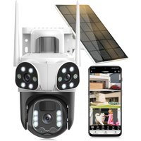 JEXNOVASHOP-8MP Camera Surveillance WiFi Exterieure sans Fil,à triple objectif/Camera Solaire/Batterie,360° PTZ Sécurité à Domicile,Suivi