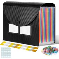 JEXNOVASHOP-Trieur Document A4, Classeur Rangement 24 Compartiments avec Couvercle, Organiseur Documents Extensible Accordéon (B_Noir)
