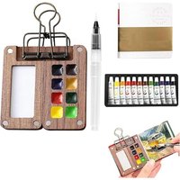 JEXNOVASHOP-Mini kit de peinture aquarelle de voyage, palette portable avec 8 grilles, ensemble d'aquarelle de poche de voyage avec clip en métal,