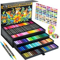 JEXNOVASHOP-176 Couleurs Feutre Acrylique,88 Pcs Acrylic Paint Marker Marqueur Peinture Acrylique Pointe Brush pour Roche Tissu Pierre Bois Verre