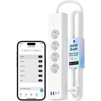 JEXNOVASHOP-Meross Multiprise Connectée Matter (Type F), 16A Multiprise WiFi GaN USB C PD 30W avec Matter Simple Setup, Compatible avec Alexa, Apple