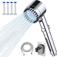 JEXNOVASHOP-Pommeau de Douche Haute Pression, Pommeau de Douche Anti Calcaire avec Tuyau Douche 1.5m et Support de Douche avec 4 Modes de Jets, 5pcs