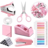 JEXNOVASHOP-Kit de fournitures de bureau roses de 1008 pièces comprenant une agrafeuse, un distributeur de ruban, un extracteur d'agrafeuse, des