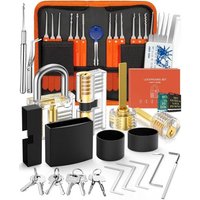 JEXNOVASHOP-Kit de Crochetage Serrure 38 Pièces, Version Mise à jour Lock Picking Kit, Outils de D¿entraînement avec 4 Serrure Transparente Cadenas,