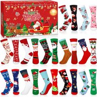 JEXNOVASHOP-Calendrier de l'avent Chaussettes,Calendrier de l'avent 2025,12 Paires Chaussettes Noel Femme et Hommes,Cadeau de Noel,Calendrier