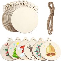 JEXNOVASHOP-Lot de 30 Boules Rondes en Bois Naturel à Suspendre pour Sapin de Noël, Loisirs créatifs, travaux manuels