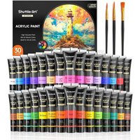 JEXNOVASHOP-33PCS Set Peinture Acrylique, 30 Tubes (36ml) Peinture Acrylique avec Pinceaux, Non Toxique pour Artistes Débutants, Peinture pour Bois,