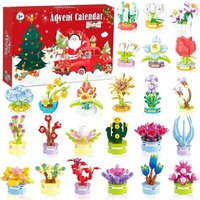 JEXNOVASHOP-Calendrier de l'Avent 2025 pour filles, 24 jours de calendrier de Noël, cadeaux avec plantes succulentes et bouquet de blocs de