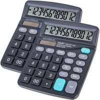 JEXNOVASHOP-2 pièce Calculette de Bureau Solaire Grand Boutons et Écran LCD à 12 Chiffres, Design Compact Fonction Standard Calculateur de Bureau,