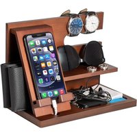 JEXNOVASHOP-Cadeau Homme Noel Multifonction Organiseur de Bureau en Bois Support de Telephone Bureau Fete des Peres Cadeau pour Papa Organiseur de