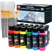 JEXNOVASHOP-Peinture Acrylique 24 x 60 ml avec 12 Pinceaux et Palette