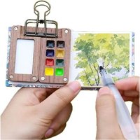 JEXNOVASHOP-Portable Skizzenbook Palette Set 8 Grids Mini Palette de Peinture en Bois Voyage boîte pour l'aquarelle Gouache Acrylique Viennent avec