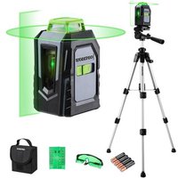 Niveau Laser 360° Autonivelant avec Trepied WORKPRO, Laser Chantier avec Horizontal et Vertical Laser, Plaque Cible, Lunettes Vertes, Ideal pour