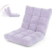 Chaise De Sol Costway Paresseux - Dossier Réglable À 14 Angles 90°-180° Tatami Fauteuil Pour Lecture, Méditation Violet Clair