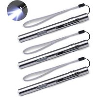 Lot de 3 mini lampes torches LED rechargeables USB en acier inoxydable, résistantes à l'eau, avec clip et câble USB, pour mécaniciens, infirmiers et
