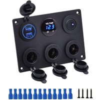 JGD-Panneau étanche Multifonction 6 en 1 avec Prise de Courant 12V Chargeur Double USB Voltmètre à LED Bleue Interrupteur Bascule