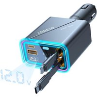 JGD-4 in 1 Allume Cigare USB C, 146W Chargeur Allume Cigare, 2.9 Feet, Lampe RGB, 30W Chargeur Voiture for iPhone 14/13/12, PD 65W Prise Allume