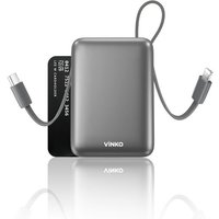 JGD-Travel Essentials Chargeur portable 20 000 mAh avec câbles intégrés et écran LED, compatible avec iPhone, iPad, Samsung Pixel (gris)