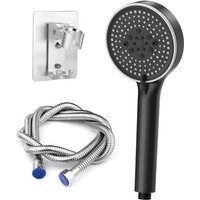 JGD-Pommeau de douche, avec tuyau de 2 m, haute pression pommeau de douche economie deau,douchette,5 types de jet, rond 120 mm, noir