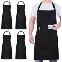 Lot de 4 tabliers de chef, tablier noir à 2 poches, tablier imperméable et ajustable pour hommes et femmes, tablier de cuisine professionnel pour la