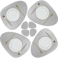 Set De Napperon Et Sous-Verre En Cuir, Tapis De Table De Noël Imperméable, Lavable Et Antidérapant (Gris Clair)