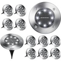 Lot De 12 Lampes Solaires Encastrables De 8 Led, Étanches, Blanc Froid