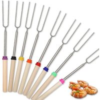 Lot De 8 Fourchettes À Barbecue, Bâtonnets Pour Griller Les Guimauves, Fourchettes À Hot-Dog Extensibles En Acier Inoxydable Avec Manche En Bois