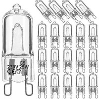 Lot De 20 Ampoules Halogènes G9, 25 W, Transparentes, Dimmables, Blanc Chaud 2800 K, Pour Lustres, Suspensions Et Éclairages Paysagers.