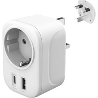 JGD-Adaptateur Prise Anglaise UK Angleterre France Adaptateur de Voyage avec USB A & C 2.4A, Europe Francaise FR 2 Broches vers GB 3 Broches pour