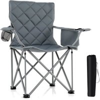 Chaise De Jardin Extérieur Pliable Costway, Poche Isotherme, Porte-Gobelet, Sac De Transport, Portable Pour Pêche Camping, Gris