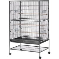 Grande Cage Pour Oiseaux 80x52x132 Cm-Duoku-Toit Plat, Perchoirs, Plateau Amovible, Mangeoires Et Roulettes, Idéale Pour Mésanges
