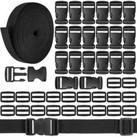 Jgd-Verges Sangle, 15m X 25mm Sangle Nylon, 20 Pièces Attache, Noires Nylon Lourde Ajustable Sac À Dos Pour 25mm Bagages Colliers Pour Animaux De