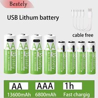 Piles Li-ion Rechargeable USB-C Forte Capacite AA/AAA, Modele: 4AA+4AAA