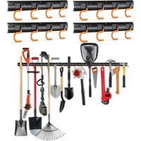 NouvelHorizonstore-Porte Outils de Jardin Mural 4 x 42cm, Range Support Outils de Jardin en Acier Massif, Rangement Crochet Mural Garage avec 16