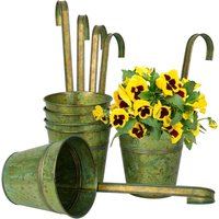 Nouvelhorizonstore-Lot De 6 Pots De Fleurs À Suspendre 13 Cm En Zinc Galvanisé Avec Crochet Amovible