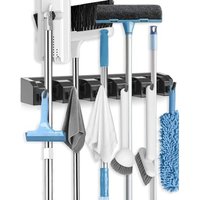 NouvelHorizonstore-Balai Mural, Porte Balais Mural avec 5 supports et 6 crochets, porte-outils de jardin, en plastique ABS, épais et durable, Serrage