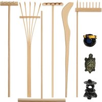 NouvelHorizonstore-9 Pièces Mini Zen Bac à Sable Zen de Jardin Outils de Râteau de Jardin Kit de Jardin Zen en Bambou de Bureau Mini Outils de Jardin