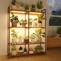 NouvelHorizonstore-Support Plantes Interieur avec Lampe LED, Porte Plante Interieur 8 Niveaux en Bois, Support Plante Moderne pour Salon et Balcon,