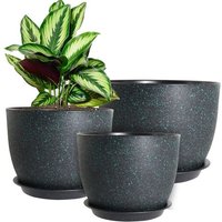 Nouvelhorizonstore-Lot De 3 Pots De Fleurs Décoratifs Modernes En Plastique Avec Trous De Drainage Et Soucoupes Pour Plantes D'intérieur, Fleurs Et