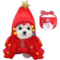 Jgd-Costume De Noël Pour Chien Et Chat - Déguisement, Accessoire Tenue, Vêtements Avec Serviette Baveuse Fond Père Noël Rouge - Animal De Compagnie