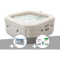 Kit spa gonflable Intex PureSpa Chevron carré Bulles 6 places + 6 filtres + Kit de traitement brome