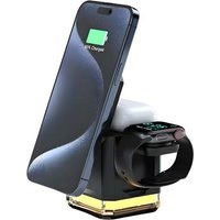 JGD-Chargeur sans Fil 3 en 1 ¿ Chargeur Induction Magnétique Pliable avec Lumière LED 4 en 1,Support de Voyage pour iPhone,AirPods et Apple Watch