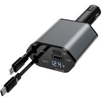 JGD-Chargeur Allume-Cigare 4 en 1 avec Câbles Rétractables, 120W Déchargement Rapide PD/QC pour iPhone 16/17/15/14/13/Samsung/Tablette (Modèle Mise à