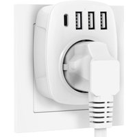 JGD-Prise USB, Prises avec 3 Chargeurs USB(2.4A) Et 1 Port Type-c(3A), Adaptateur De Prise 5-en-1 avec Chargeur USB, Adaptateur De Prise Murale pour