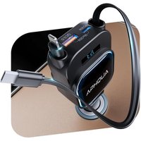JGD-¿4¿en¿1 96W¿ Chargeur de Voiture USB¿C Allume-Cigare Rétractable APHQUA avec Affichage LED de Tension, PD 36W/QC 30W, 2 Câbles Rétractables de