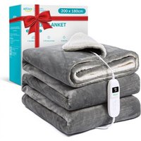 Couverture Chauffante 200 x 180 cm Extra Grande Couverture Chauffante Éllectrique avec Automatique, 6 Niveaux de Chauffage, 8.5FT Câble