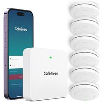 Détecteur de fumée interconnecté WiFi avec Batterie de 10 Ans, Lot de 6 avec Station de Base, certifié TUV Rheinland, Ensemble d'alarme de fumée à