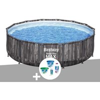 Kit piscine tubulaire ronde Bestway Steel Pro Max décor bois, 4,27 x 1,07 m + Kit de traitement au chlore